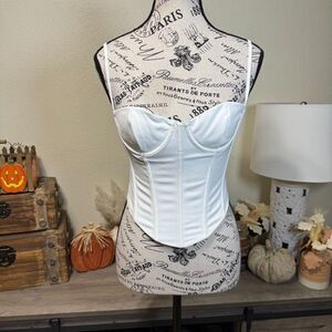 White Fox Cropped Bustier Corset Top Size Small Boning Zipper